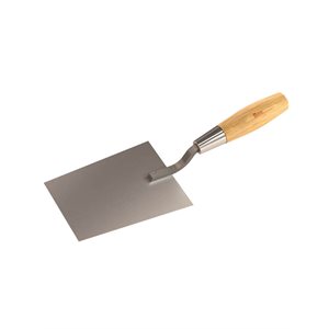 STAINLESS STEEL BUCKET TROWEL - 7" x 4 3/4" TO 3 3/4" TAPER WITH WOOD HANDLE