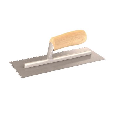NOTCHED TROWEL - 1/8" x 3/16" RECT - WOOD HANDLE