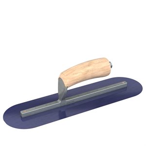 BLUE STEEL FINISHING TROWEL - ROUND END - 14 X 4 - CAMEL BACK WOOD HANDLE 