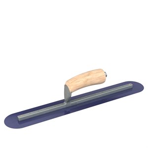 BLUE STEEL FINISHING TROWEL - ROUND END - 18 X 3 - CAMEL BACK WOOD HANDLE 