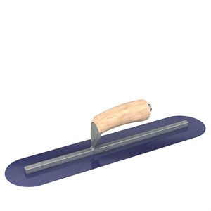 BLUE STEEL FINISHING TROWEL - ROUND END - 18 X 4 - CAMEL BACK WOOD HANDLE 