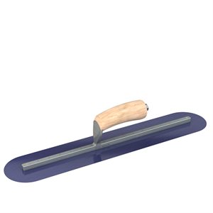 BLUE STEEL FINISHING TROWEL - ROUND END - 20 X 4 - CAMEL BACK WOOD HANDLE 