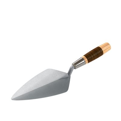 NARROW LONDON FORGED STEEL BRICK TROWEL - 9-1/2" WITH LEATHER HANDLE