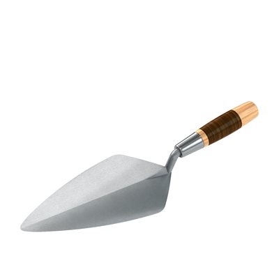 NARROW LONDON FORGED STEEL BRICK TROWEL - 10-1/2" WITH LEATHER HANDLE